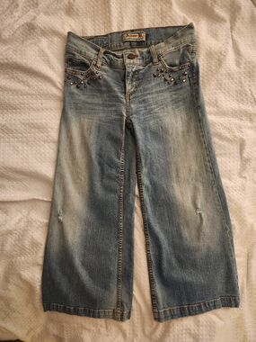 Allen B. By Allen Schwartz Women's Light Blue Wide-Leg Jeans with Stud Detail